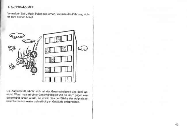 Sprowadzone z Niemiec motocykle mogą posiadać instrukcję. Ta ostrzega przed... zjazdem z budynków (fot. materiały własne)